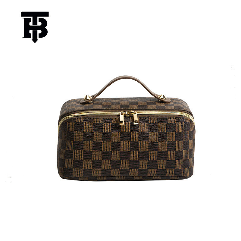 TB BHULAMTE Free Shipping New Designer Women's Bag 2025 Retro Checkered Makeup Bag PU Multifunctional Convenient Handheld Makeup Bag Storage Toil