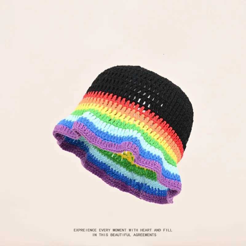 Lotus Edge Colo Striped Handmade Knitted Hat Children Autumn and Winter Dopamine Warm Versatile Wool Hat Tide Y250920