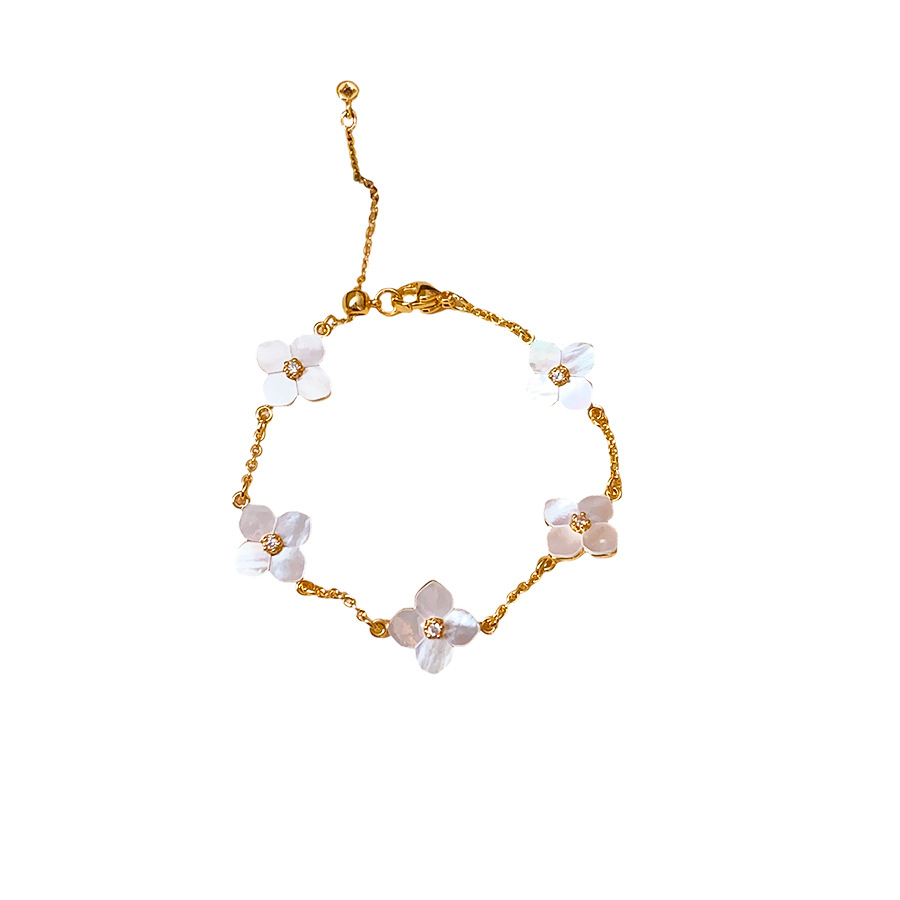 Real Gold Plated Zircon Mother-of-Pearl Flower Bracelet Light High-End Feel Fashionable Versatile Jewelry for Women - view 6