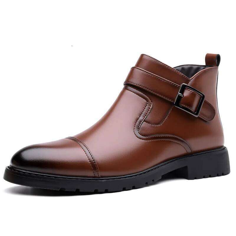 Fashion Casual Business Leather for Men Solid Color Buckle Designer Shoes Male Autumn Winter Antiskid Work Boots Man