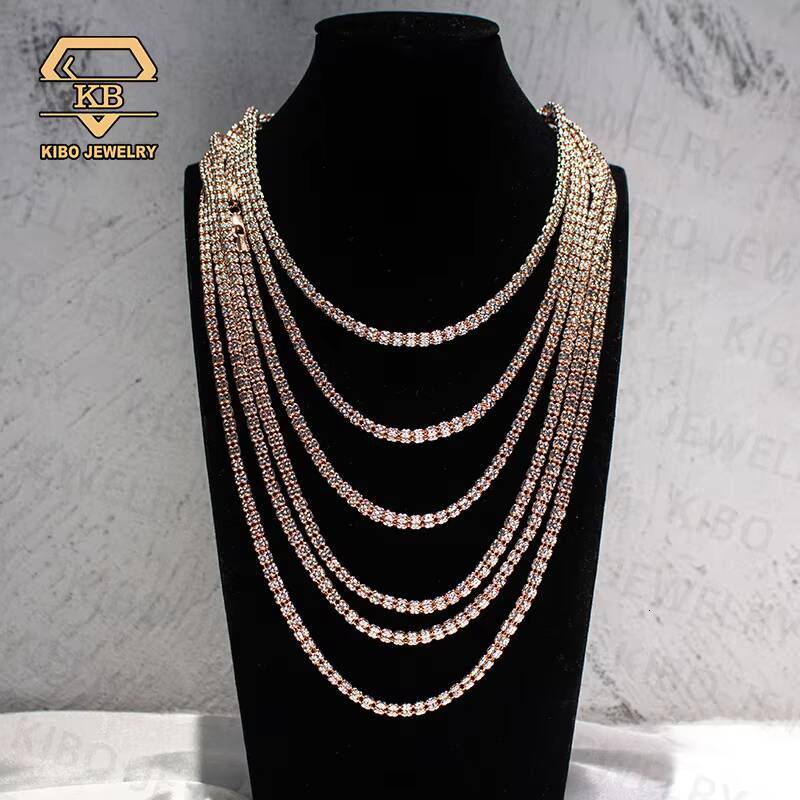 4 Row Iced Out 2 Tones 925 Sterling Silver Plain Silver Chain Ice Chain Tennis 18k Gold Plated Necklace Chain