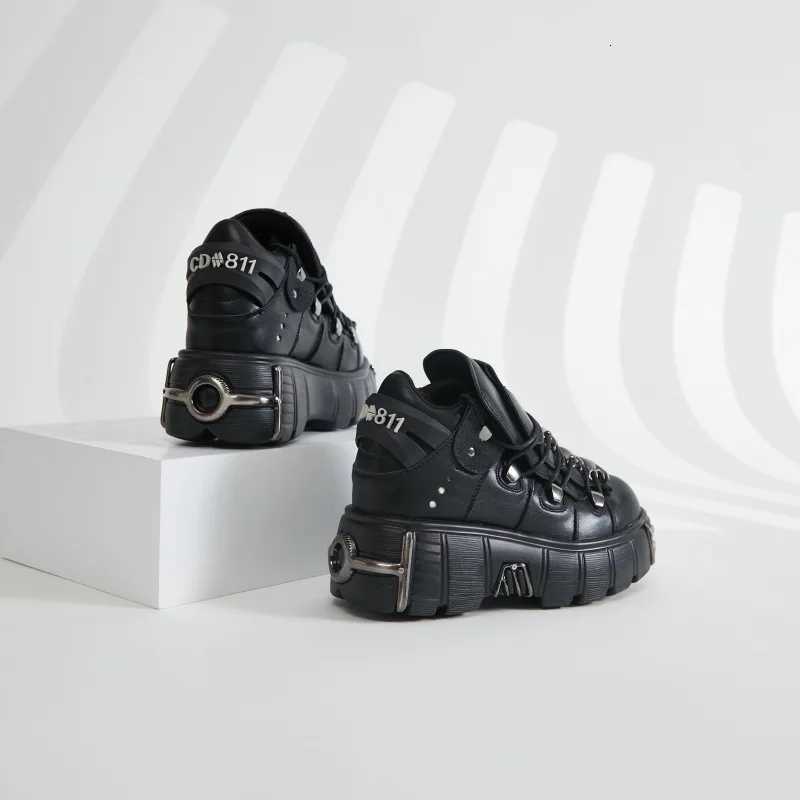Limited Availability Bold Black Platform Sneakers with Shiny Metal Accents W250920