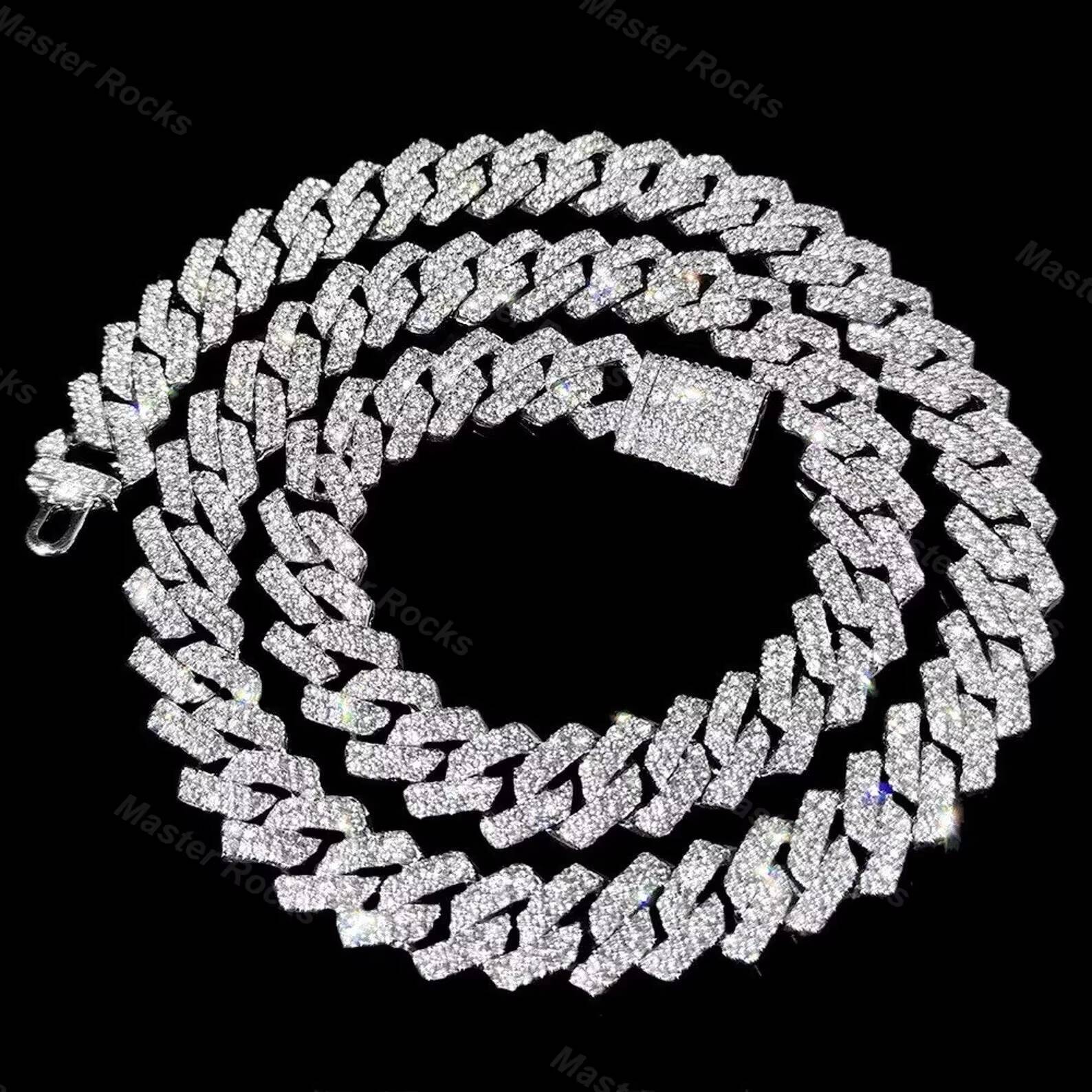 Hiphop Cuban Link Chain 925 Silver 10mm 12mm 14mm 16mm Iced Out Men VVS Moissanite Cuban Chain