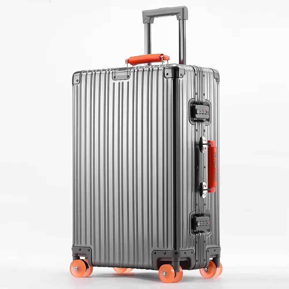 202429 All Aluminummagnesium Alloy Suitcase Leather Handle Travel Case Bags Rolling Luggage with Spinner Wheel TSA Lock W250920