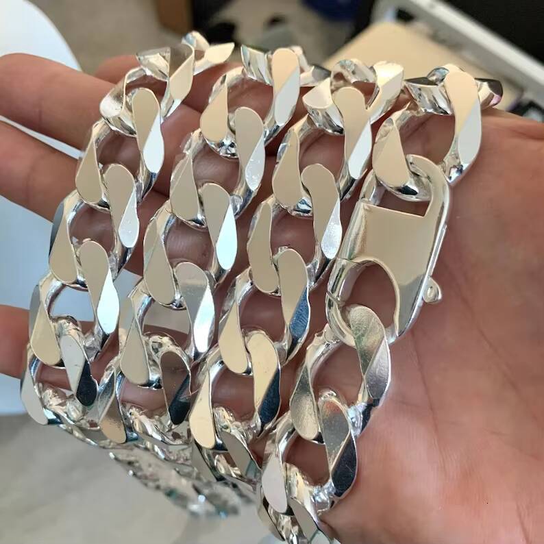 Solid Iced Out Hiphop Luxury 18mm Miami Cuban Necklaces 925 Sterling Silver Dazzling Cuban Link Chain