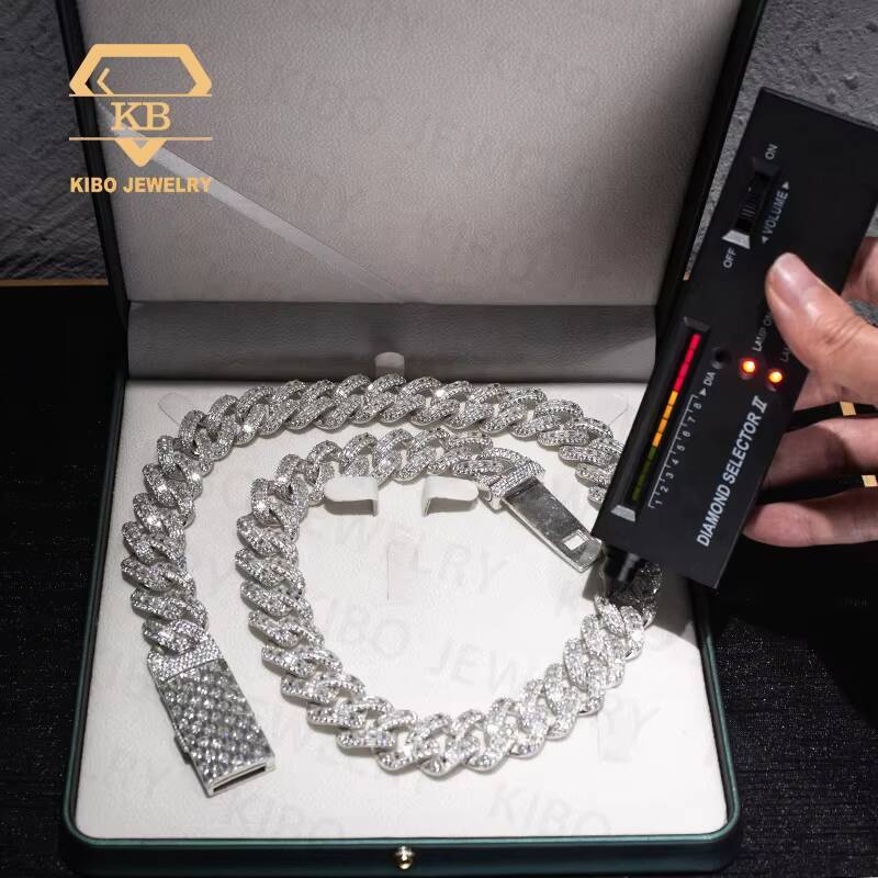 Hot Selling Hip Hop Miami Cuban Chain 15MM Silver 925 Moissanite D Color VVS Customized Trend Snap Hip Hop Moissanite Cuban Necklace Chain