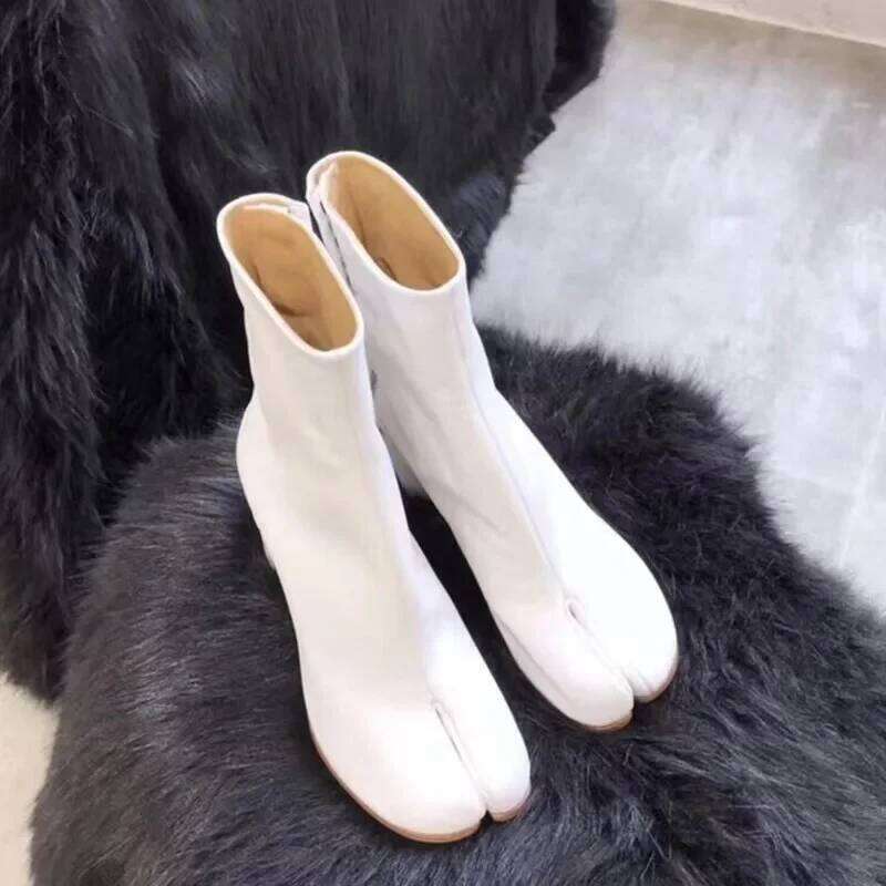 Split Toe Boot Tabi High Top Leather Boots Horseshoe 3/6/8 Cm Heels Women's Thick Soled Shoes