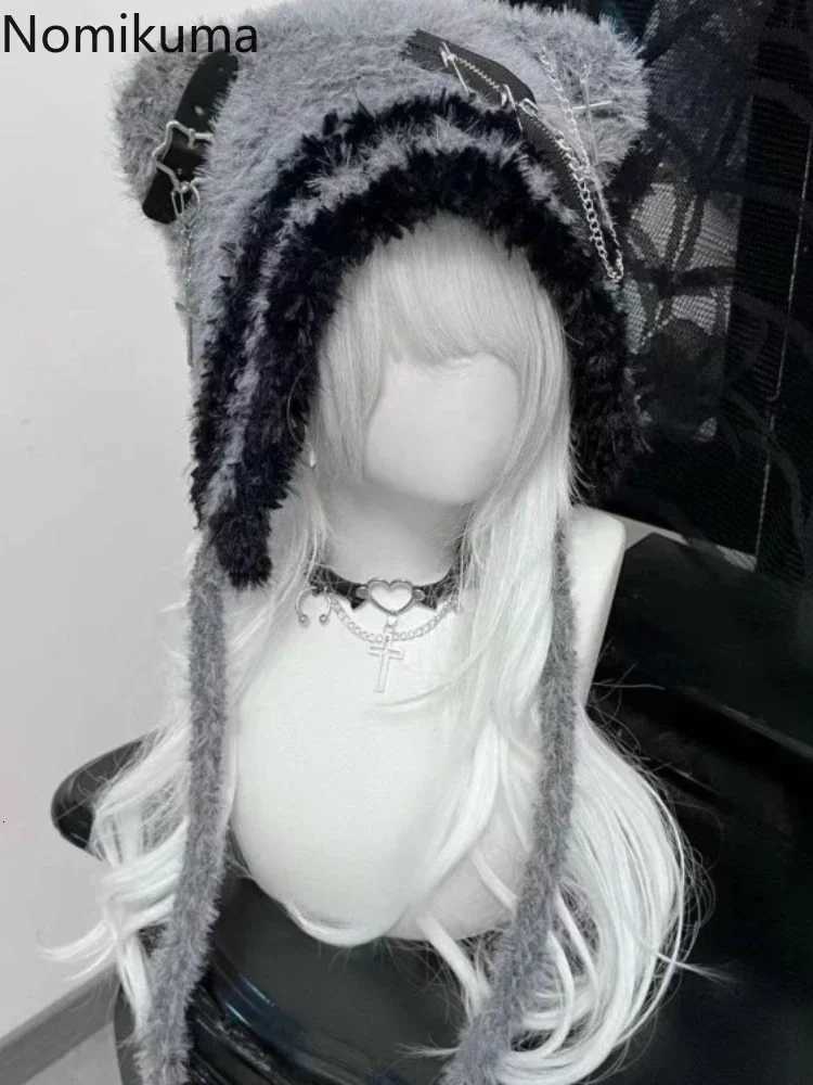 Harajuku Gothic Lolita Y2K Knitted Cat Ear Hat Wen Punk Designer Cross Bat Winter Black Beanie Cute Hat Fem Accories C Y250920