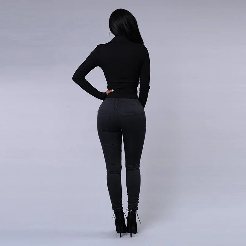 Sexy High Waist Ripped Womens Skinny Jeans Black White Hole Hip Package Bodycon Stretch Denim Pants Female Trendy Streetwear 250920 - view 6