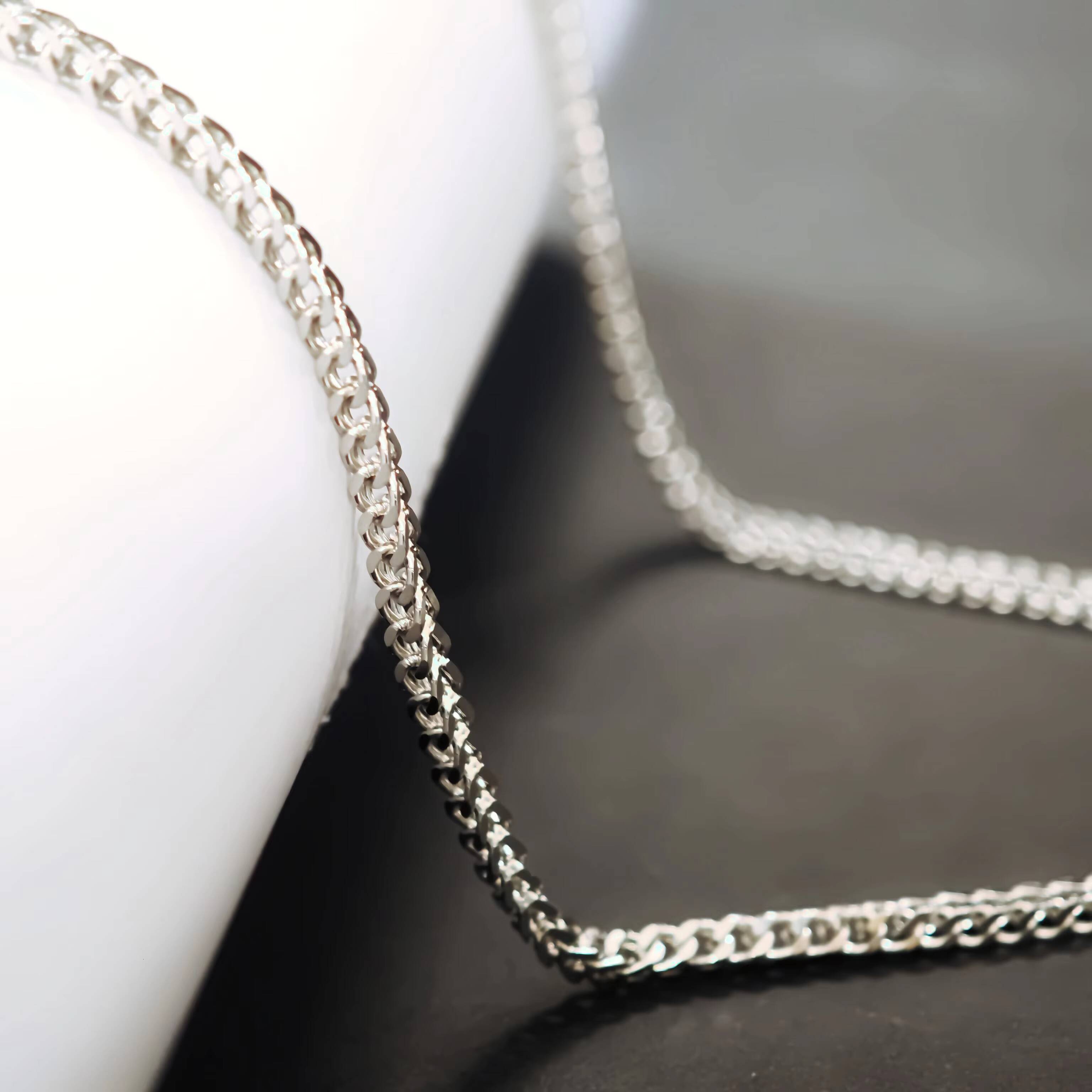 Factory Wholesale Sterling Silver 925 Jewelry Italian 25mm 3mm 5mm White Gold Plated Franco Link Chain Necklace for Men