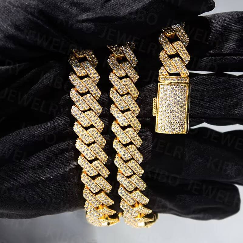 SizeHip Hop Iced Out Silver 12mm Necklace VVS Moissanite Cuban Link Chain