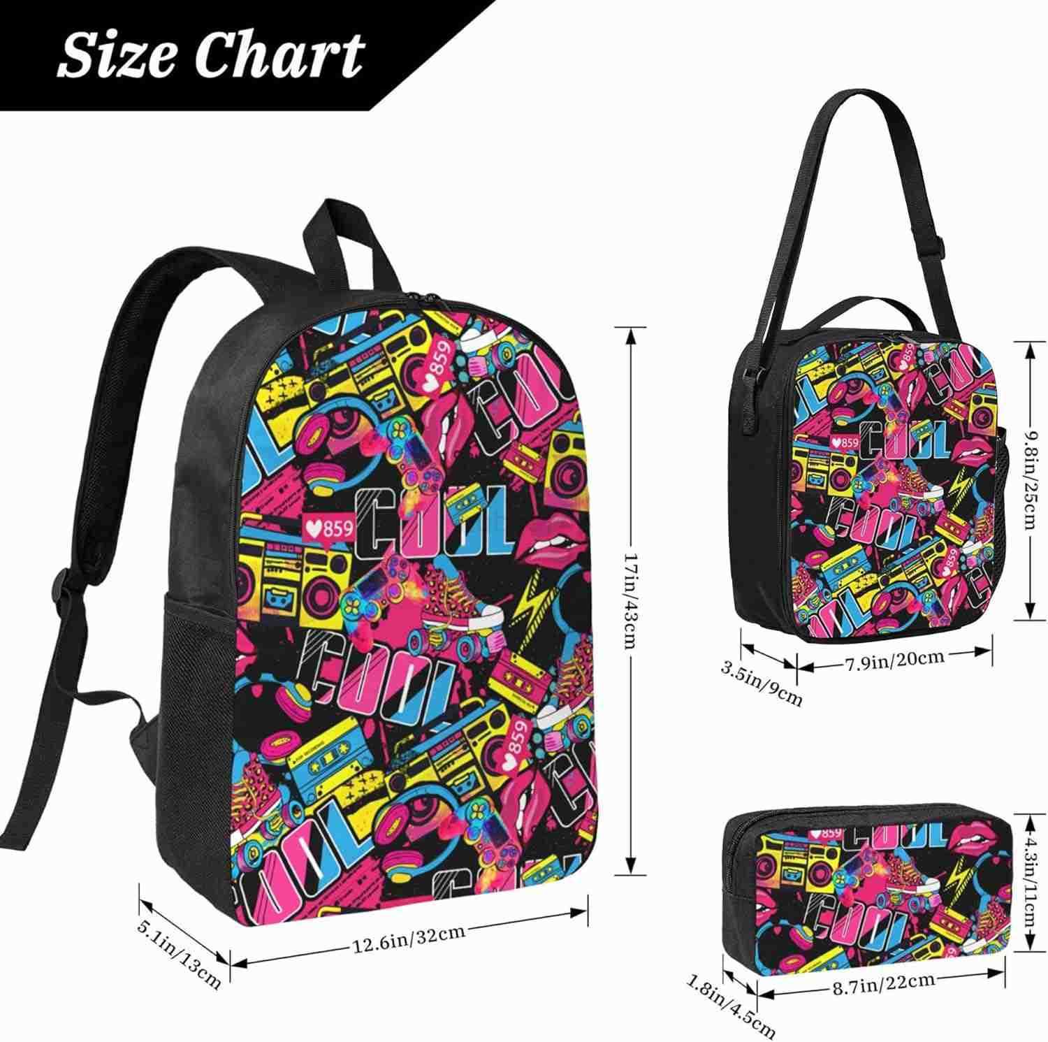 Hip Hop Graffiti Backpack Set with Lunch Bag Pencil Case Large Capacity School Bag 17 Inch Bookbag for boy girlZ250920