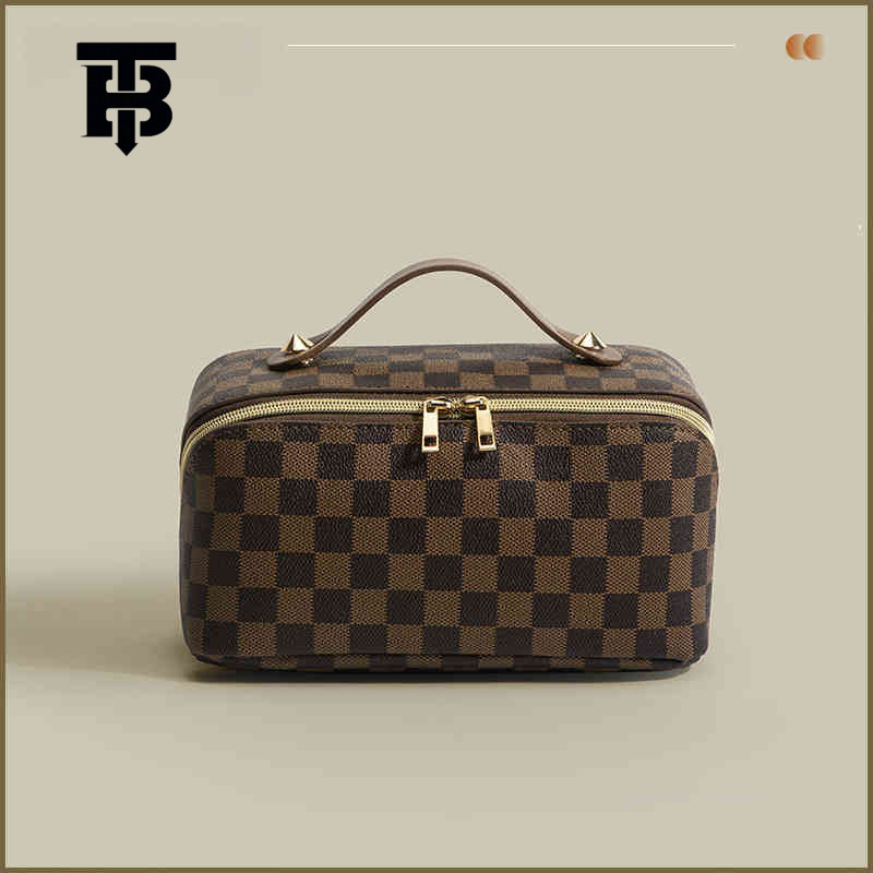 TB BHULAMTE Free Shipping New Designer Women's Bag 2025 Retro Checkered Makeup Bag PU Multifunctional Convenient Handheld Makeup Bag Storage Toil