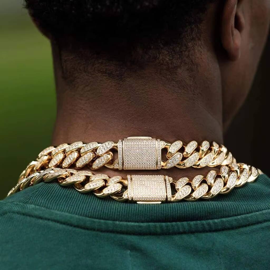 Rapper Luxury Ice Out Jewelry 19mm 925 Sterling Silver Double Row Moissanite Diamond Men Hip Hop Cuban Chain Necklace