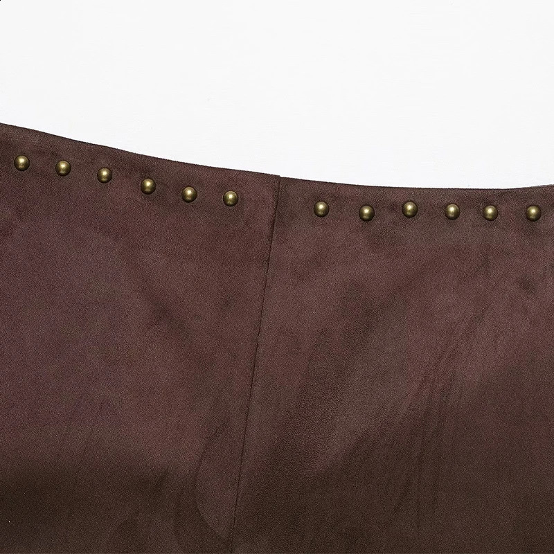 Willshela Women Fashion With Rivet Coffee Side Zipper ALine Mini Skirts Shorts Vintage High Waist Female Chic Lady 250919