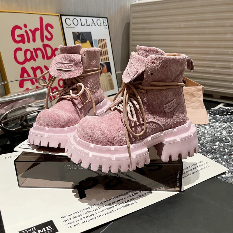 Womens Ankle Boots Platform er Shoes Suede Retro Boots for Woman Fashion Winter Women Pumps Gladiator Mujer Zapatos 250919