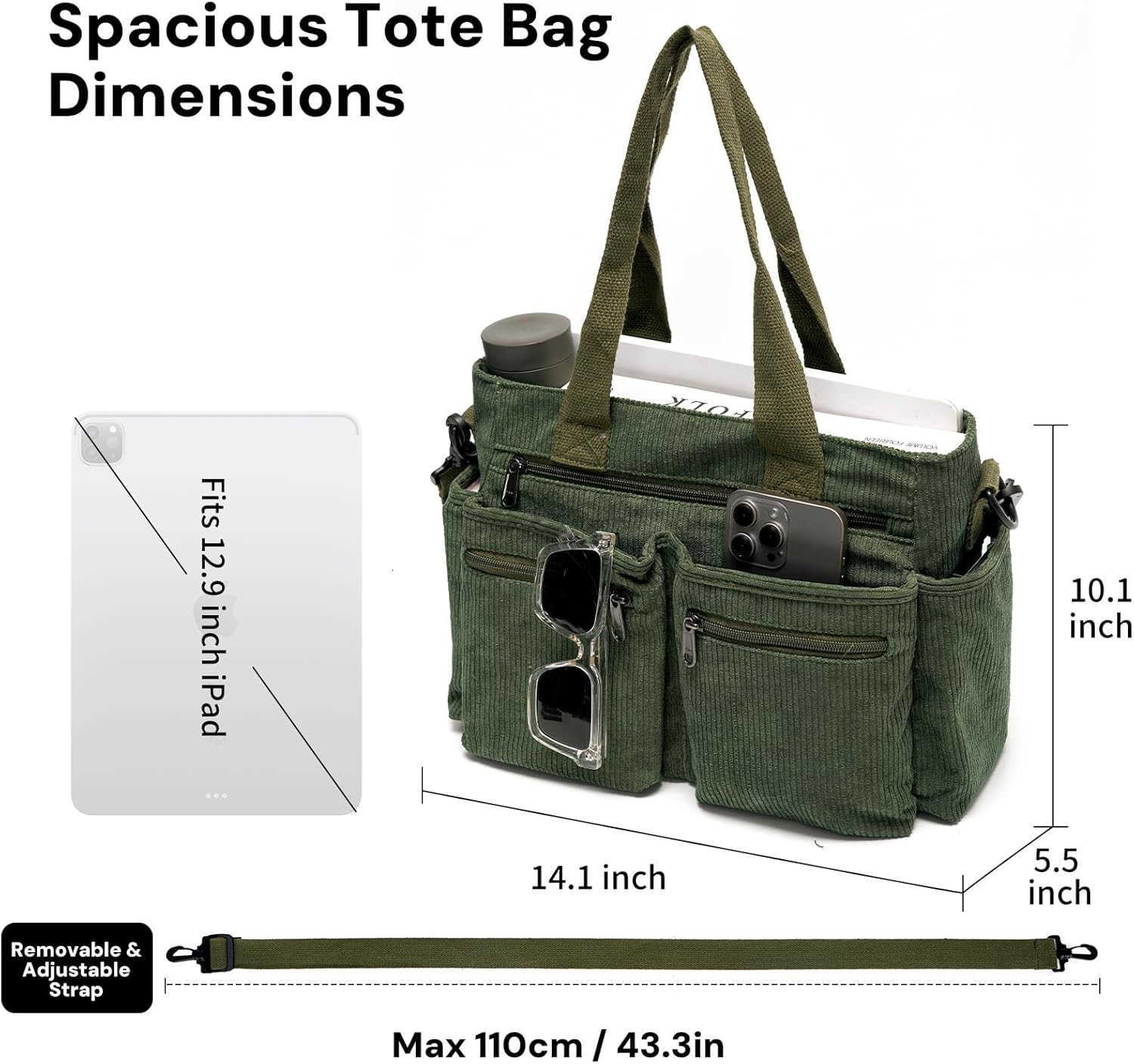 Corduroy Tote Bag for Women Top Handle Crossbody Purse Travel Shoulder Bag Work Handbag Everyday tote bag for schoolZ250920