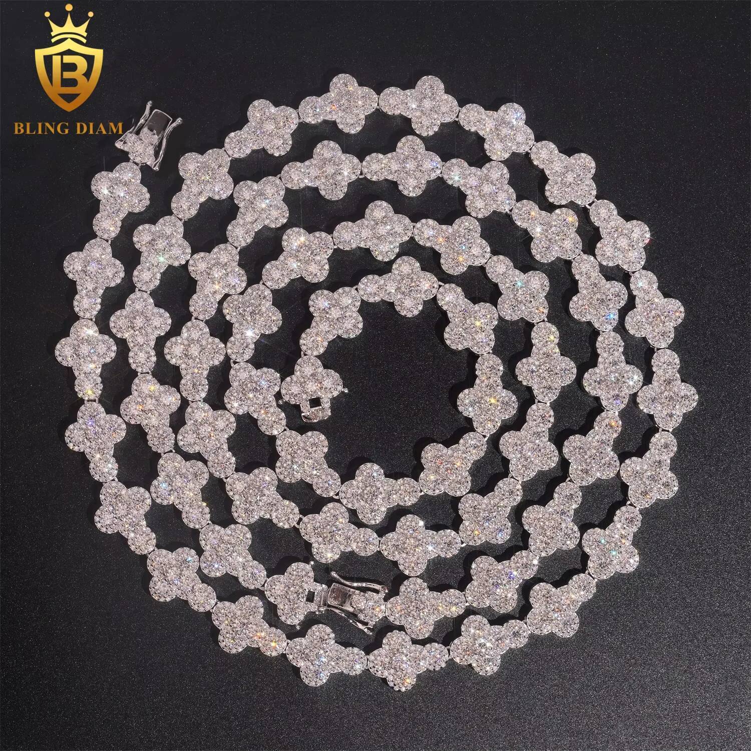 Wholesale Price 13mm Brass Moissanite Cuban Link Chian Iced Out Hip Hop Style Jewelry Chain for MenWomen Moissanite Link Chain in Stock