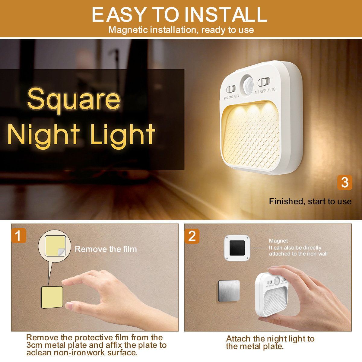 Sleek Charging Wall-Mounted Illuminator Touch-Free Control for Closets, Bathrooms-HCP259