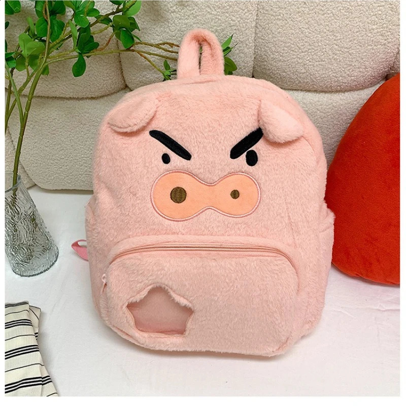 Angry Pink Pig Plush Backpack Largecapacity Backpack Highappearancelevel Cartoon Bag A Versatile Schoolbag for Students 250919