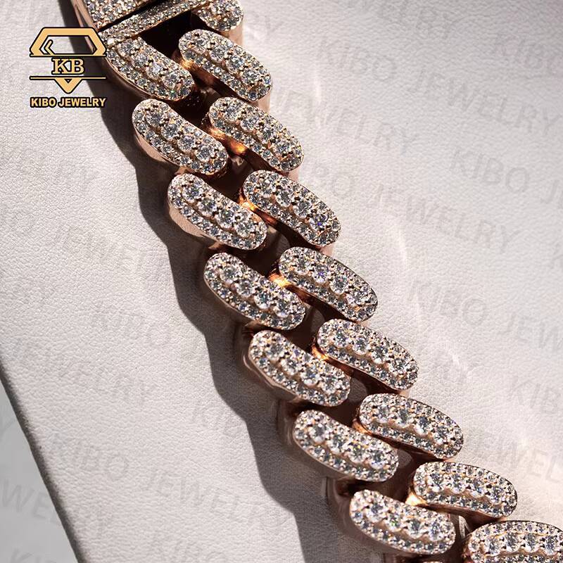 22mm Big Cuban Link Chain Raised Pointer 925 Silver Rose Gold Moissanite Iced Out Cuban Link Chain