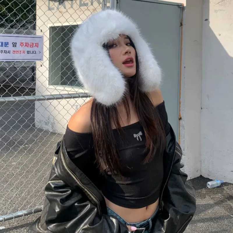 Korean Ins Imitation Mink P Hat Winter Wen Ear Protection Bber Hats Fashion Warm Fluffy Faux Fur Ski Beanies Y2k Gift Y250920