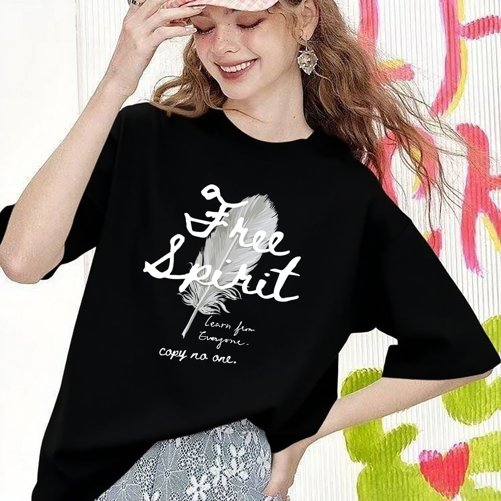 Fashionable Short-Sleeve Cotton Tee with Versatile Print - Heavyweight Pure Cotton Fabric 2025092002