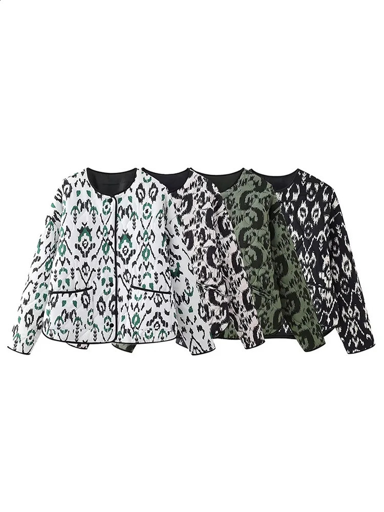 TRAF Womens Quilted Round Collar Jacket Autumn and Winter Bohemian Style Short Printed Fashion Temperament 250923