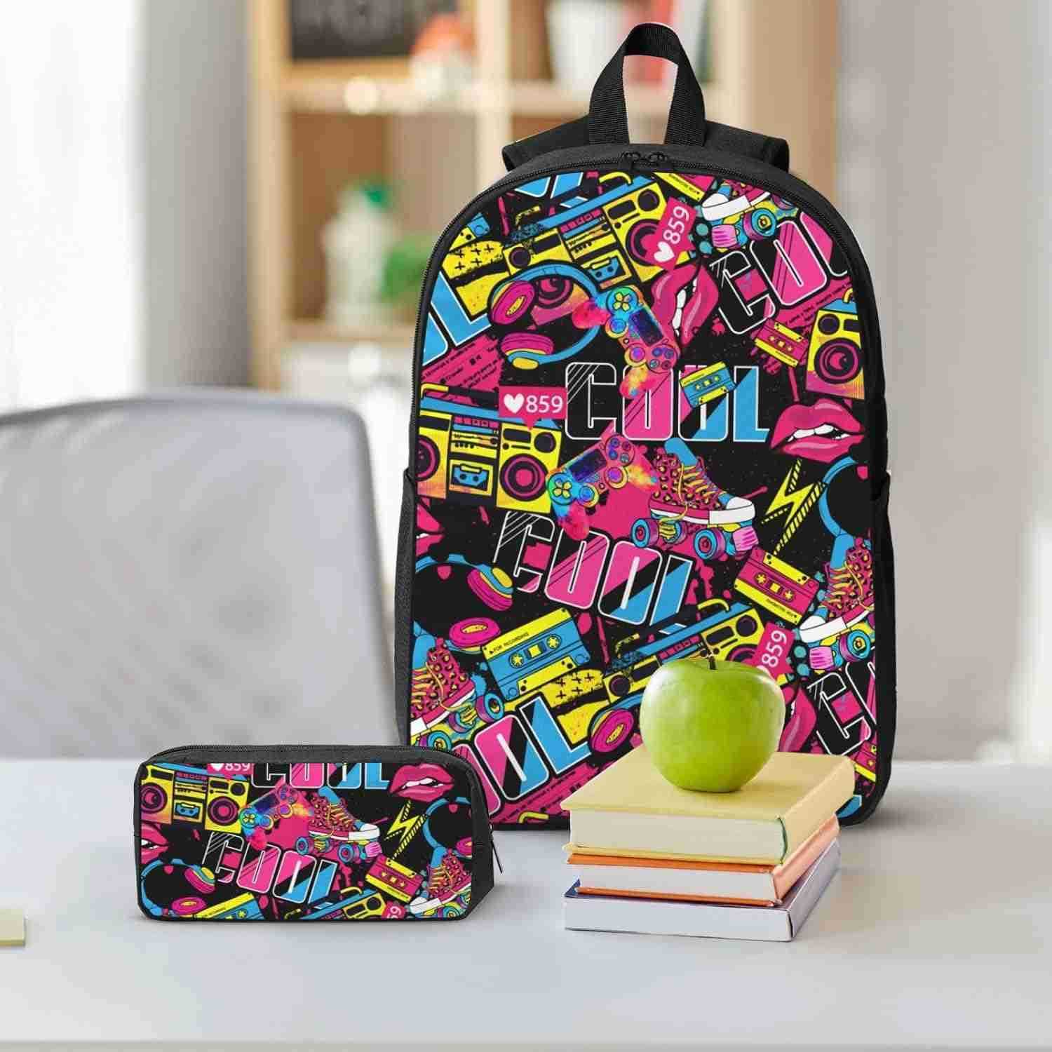 Hip Hop Graffiti Backpack Set with Lunch Bag Pencil Case Large Capacity School Bag 17 Inch Bookbag for boy girlZ250920