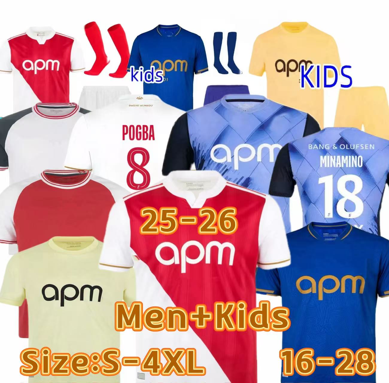 25 26 Football Home Shirt Maillot Monaco AWAY Third Football Shirt Player Fan COUPIBALY MIKA GOLOVIN2025 Maillot de foot POGBA AKLIOUCHE Men's and Childrens Football
