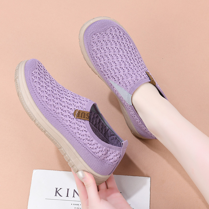 Women's New Knitted Elastic Thick Breathable Non-Slip Mom Soft Sole Versatile Loafers Casual Shoes