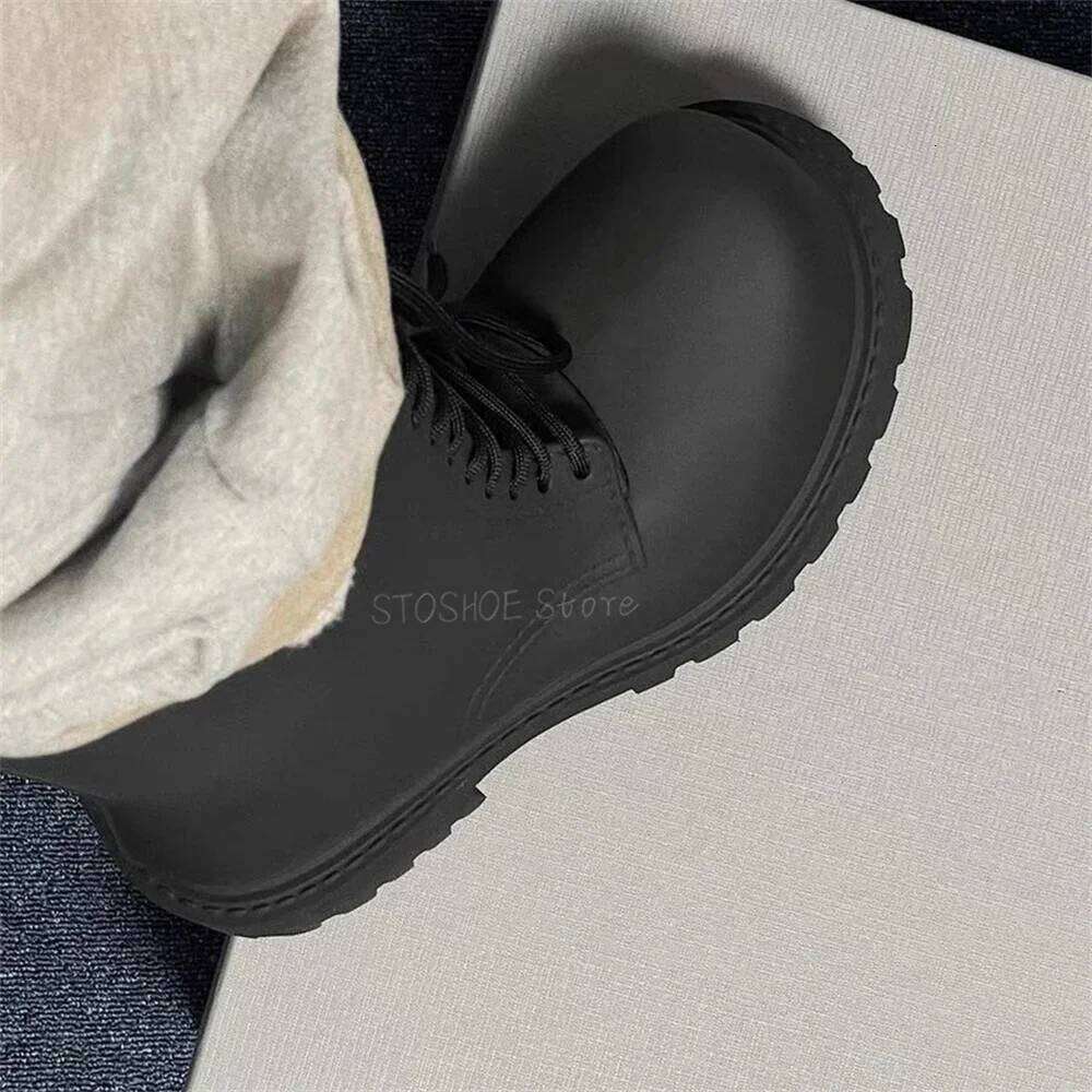 Thick Bottom Black for Men New Women Derby Toe Lace Up Short Boots Brand Design Male Big Size 40-45