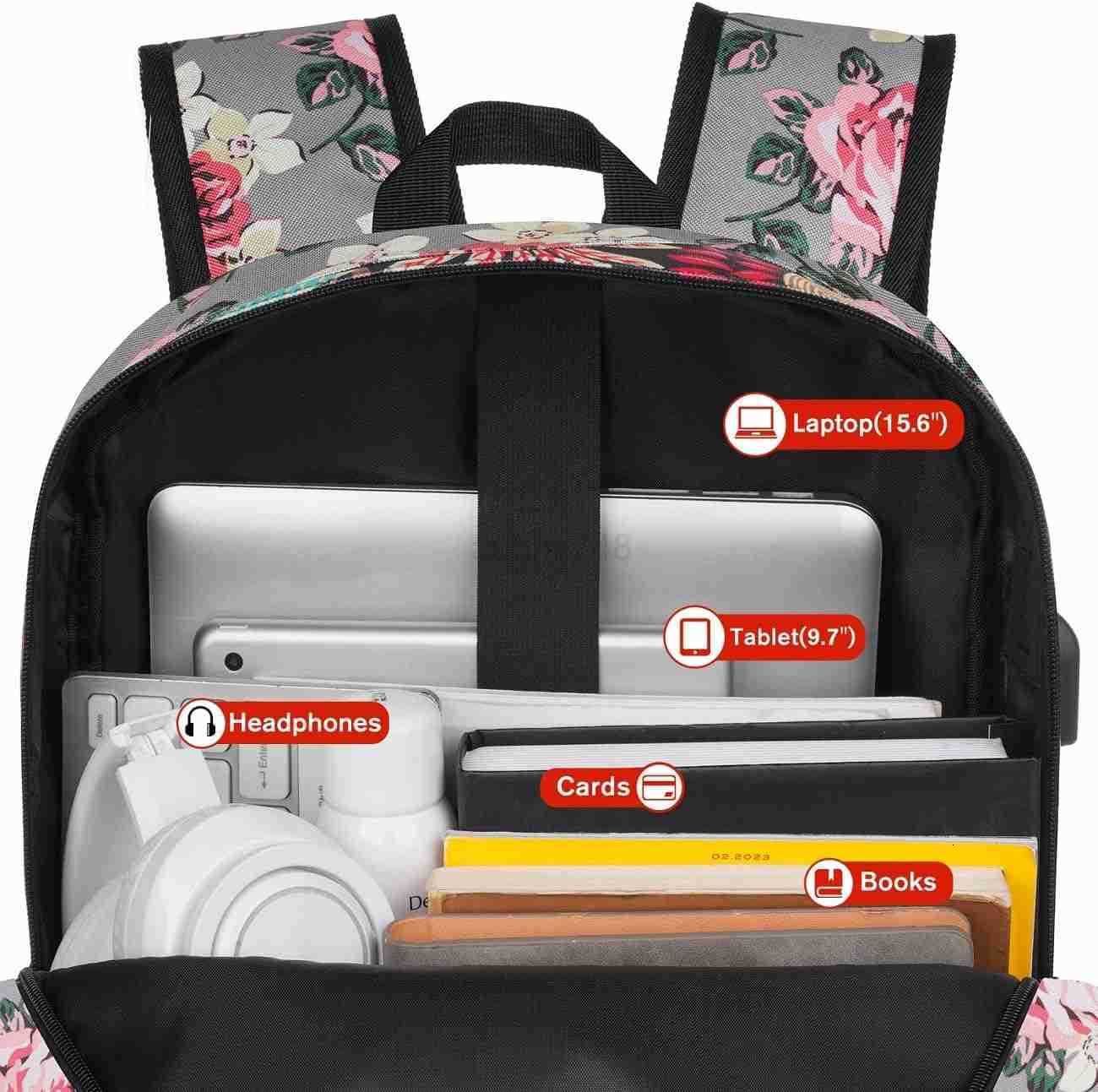 Black Backpack for Women MenCasual School Backpack Teen Boys and Girls 156 Inch Laptop Bookbag with USB Charger for College High School Travel Busines