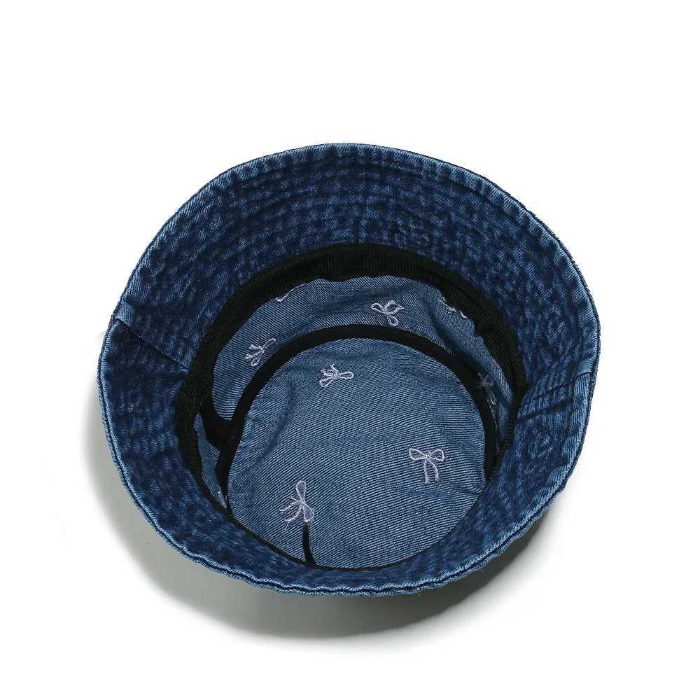 New Summer Embroidery Tie ed Denim Hat For Wen Autumn Fisherman Hat Beachside Sunshade C Fem Gift Y250920