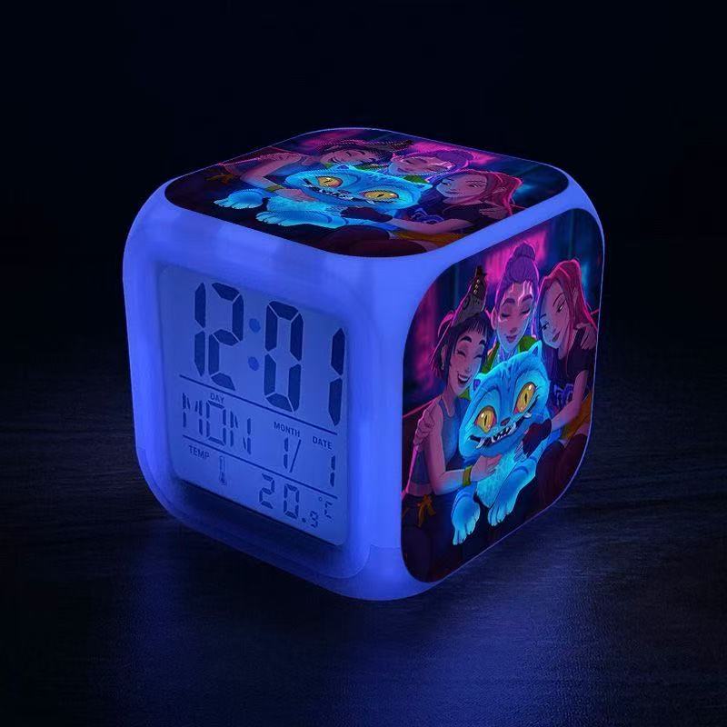 Kpop Demon Hunters Anime Merchandise Alarm Clock Colorful Color Change Night Light Digital Clock Student Bedside Silent Alarm Clock Rumi Zoe Mira