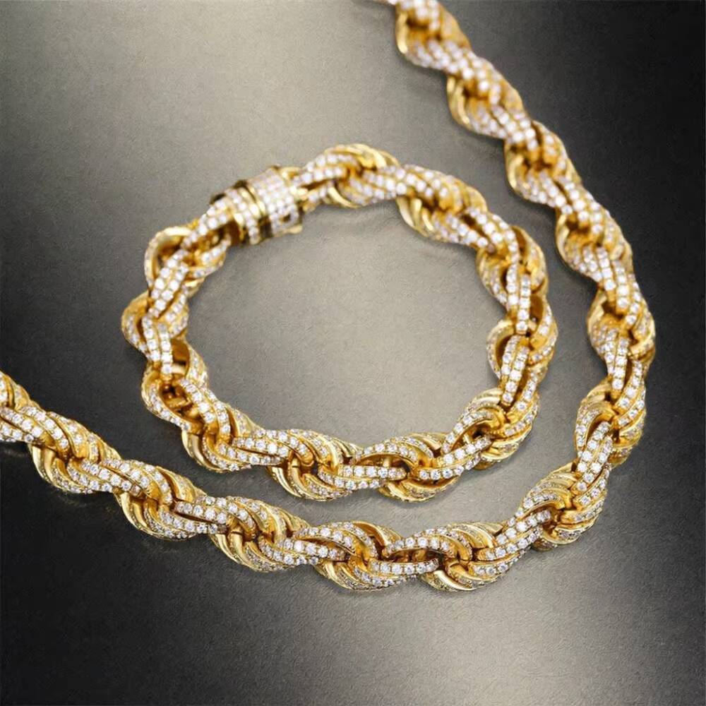 Luxury 8mm 12mm Moissanite Setting Rope Chain 925 Sterling Silver Chain Hiphop Iced Out Bling Cuban Chain