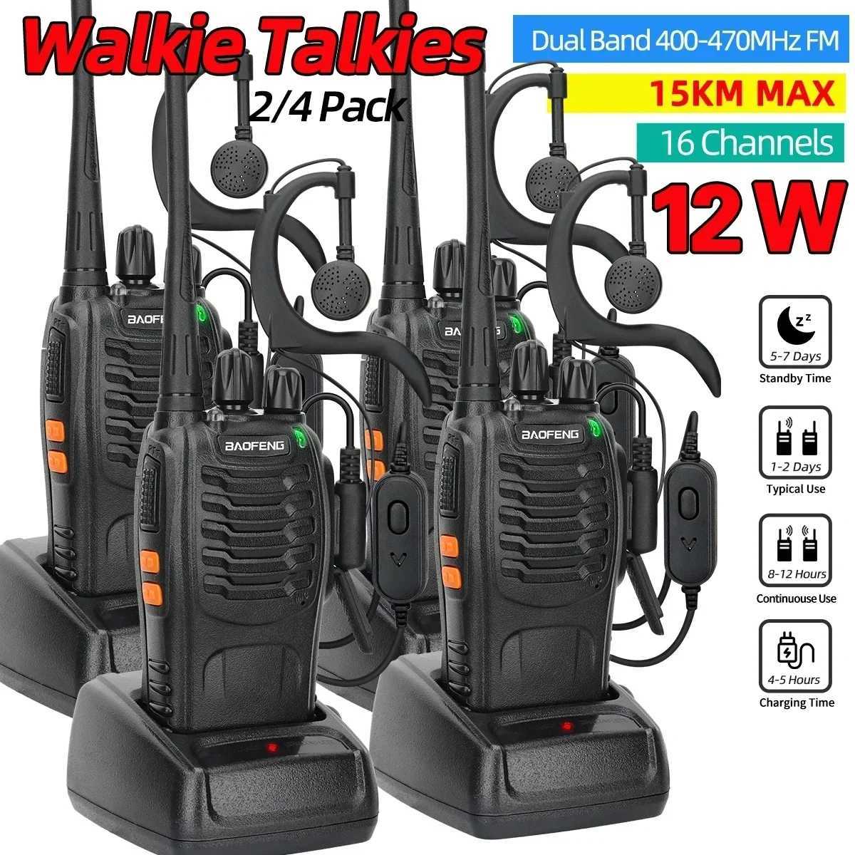 24PCS Baofeng BF888S 12W Walkie Talkie Dual Band Portable Long Range Standby UHF 400470MHz USB Ham Two Way Ra for Hunting Y250920