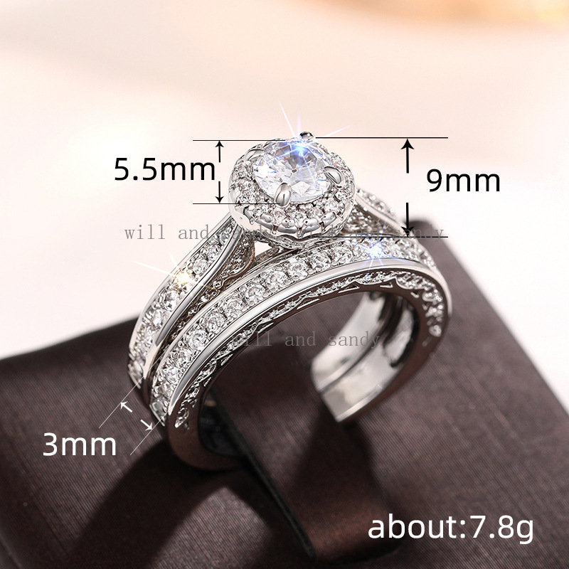Vintage Bridal Set Ring for Women Sterling Silver Engagement Wedding Ring Cubic Zirconia Diamond Rings Promise Band CZ Fashion Jewelry Valentine Birht