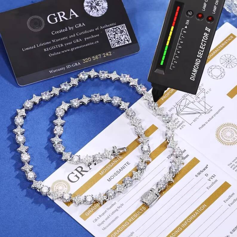 Hip Hop Jewelry Customized Trend 925 Sterling Silver Necklace Iced Out Classic 8MM Star Round VVS1 Moissanite Tennis Chain