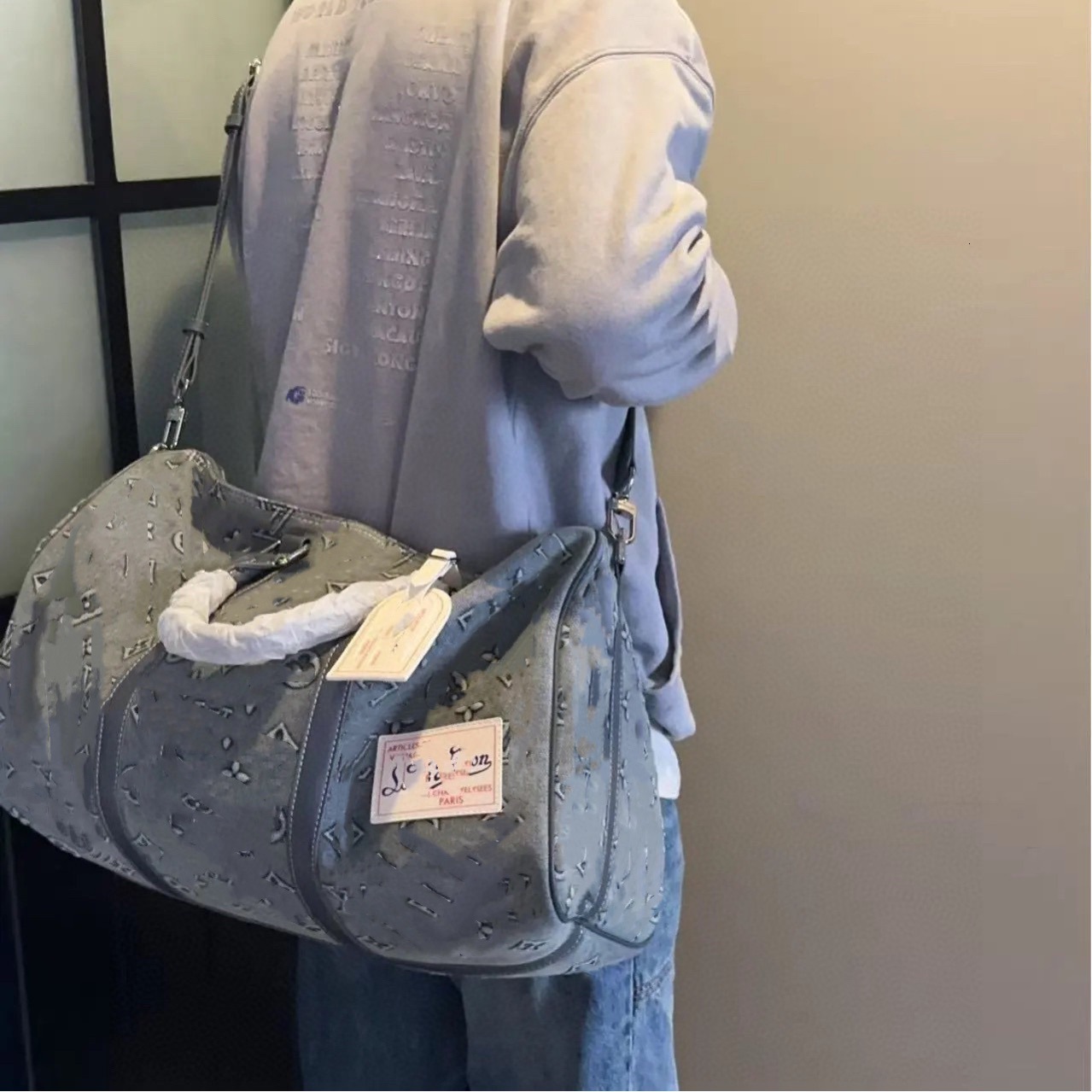 Light luxury denim embossed fashionable print European and American style crossbody bag handbag single shoulder unisex designer bag