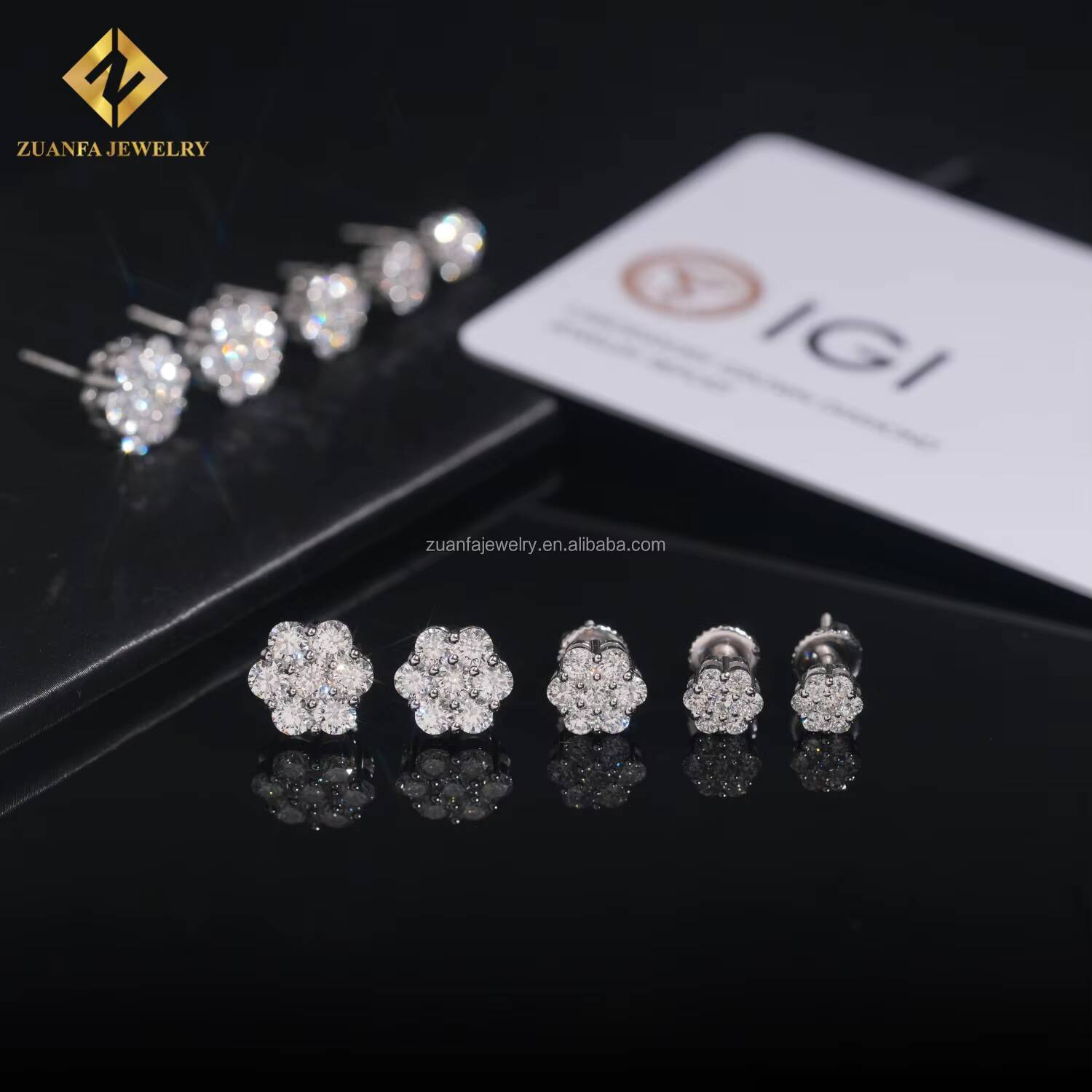 IGI Certificate Full Size Iced Out 925 Sterling Silver Lab Grown Diamond HPHT Honey Comb Setting Luxury Stud Earrings Screw Back