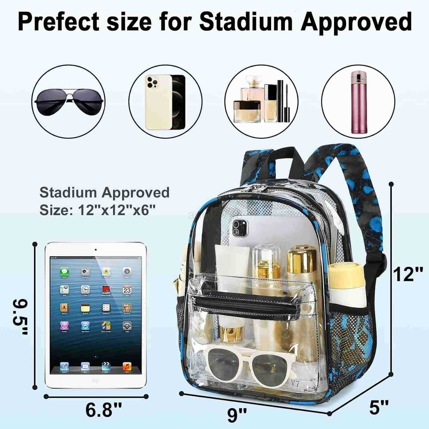 Clear Mini Backpack for Stadium Events Approved 12x12x6 Small Transparent Backpacks Plastic See Through Clear Bag for Concerts Work Festival Security 