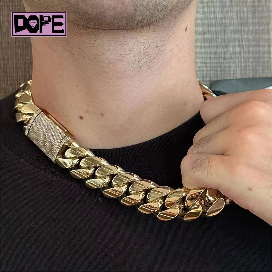 20mm Cuban Link Chain Customized Trend Moissanite Clasp 925 Silver Gold Plated Monaco Chain Plain Cuban Chain