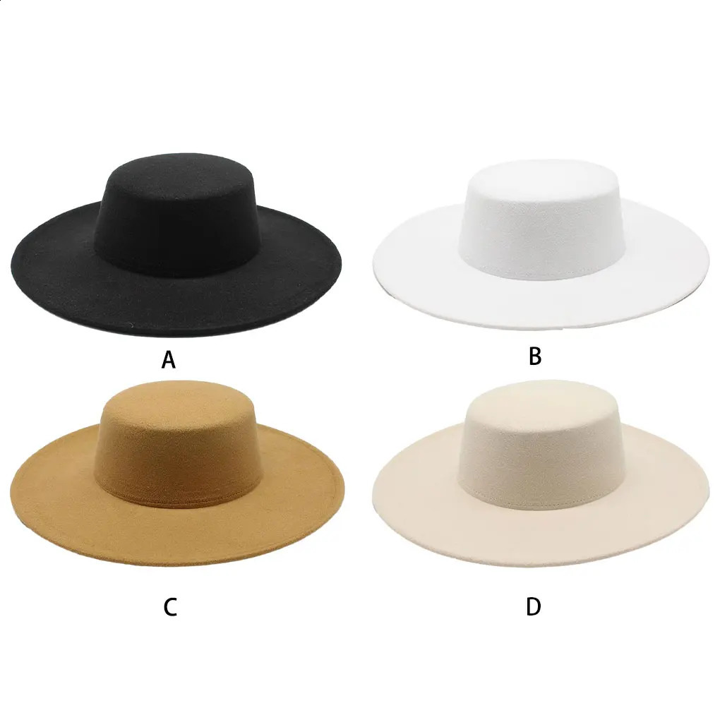 Premium French Womens Hat Big Wide Brim Fedora Hat Winter Wool Derby Wedding Jazz Hats Flat Top Felt Hat Approx 5658 cm Black 250919