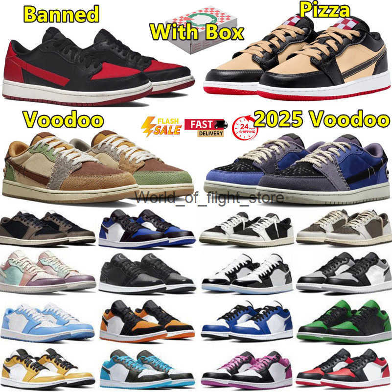 2025 with box 1 low 1s mens basketball shoes Pizza Voodoo Alternate Shattered Backboard Cactus Jack x Red Shy Pink UNC Blue Royal men women trainers sports sneakers GAI