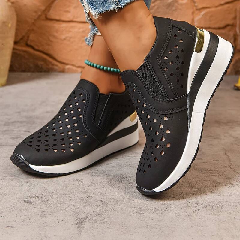 Hollow Out Breathable Wedge Sneakers for Women Lightweight Non Vulcanize Woman Plus Size Comfort Slip On Casual Shoes ddmypanda