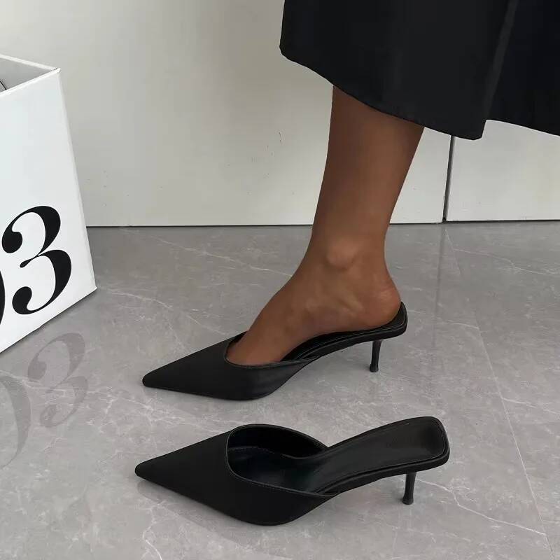 2025 High Quality Shoes for Women Summer Fashion Pointed Toe Plus Size Modern Solid Stiletto Concise Women's Slippers ddmysaturn