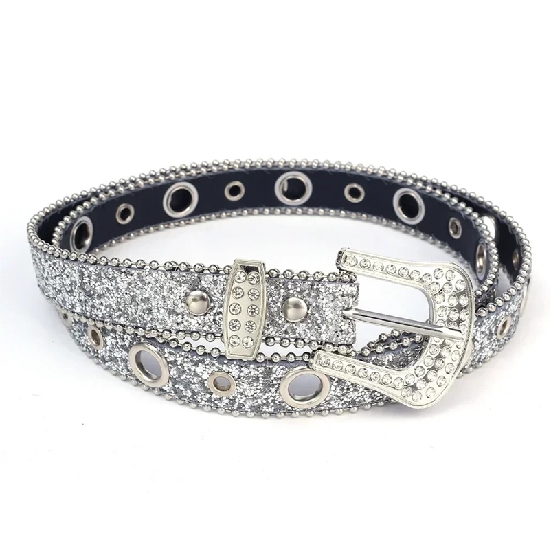Y2K Women Fashion Solid Print Studded Full Rhinestone Belt PU Leather Bling Crystal Adjustable Glitter Waistband for Club Party 250919 - view 8