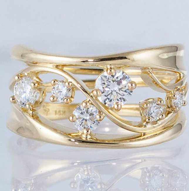 Gold Cube Zirconia Ring Bridal Wedding Fashion Ladies Beautiful Gifts Valentines Day Jewelry for Wife 250728