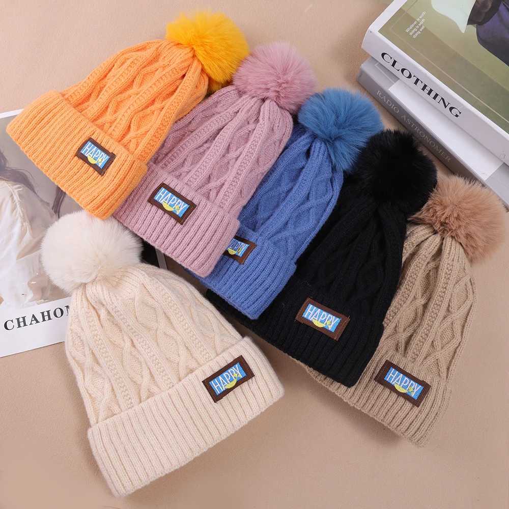Winter Fem P Knitted Beanies Hat Fur P Thicken Fleeceli for Wen Girls Warm Hats Outdoor Woolen Thermal Gorro C Y250920